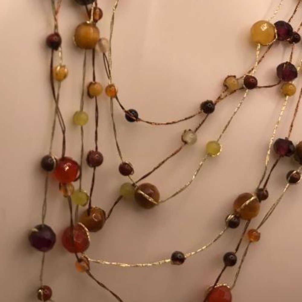 Delicate Multi-Colored Agate Bead Multi Strand Ne… - image 2